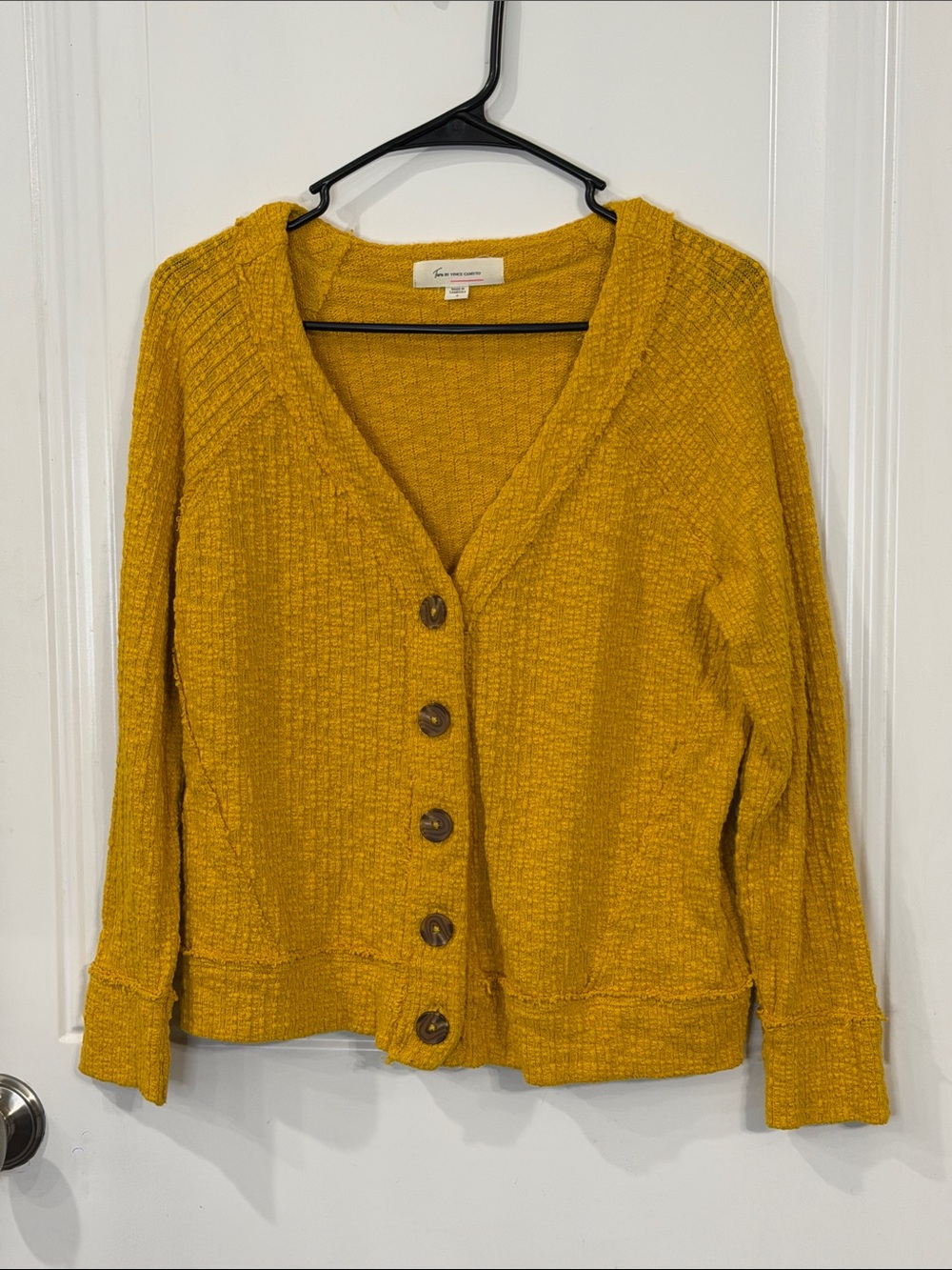 Two by Vince Camuto Mustard Yellow Button-Front Knit Cardigan